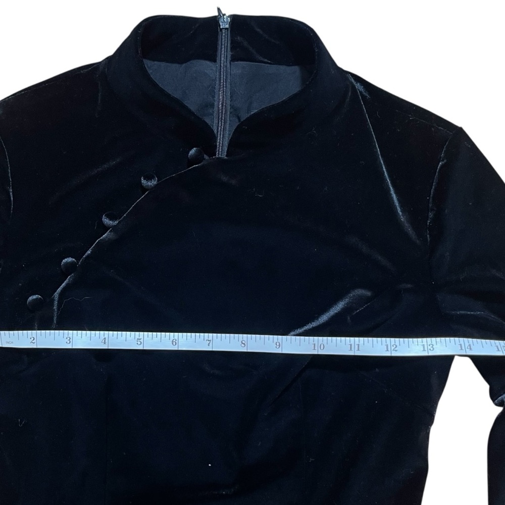 S Black Velvet Mandarin Collar Peplum Top Asian Inspired Back Zip - Picture 10 of 12
